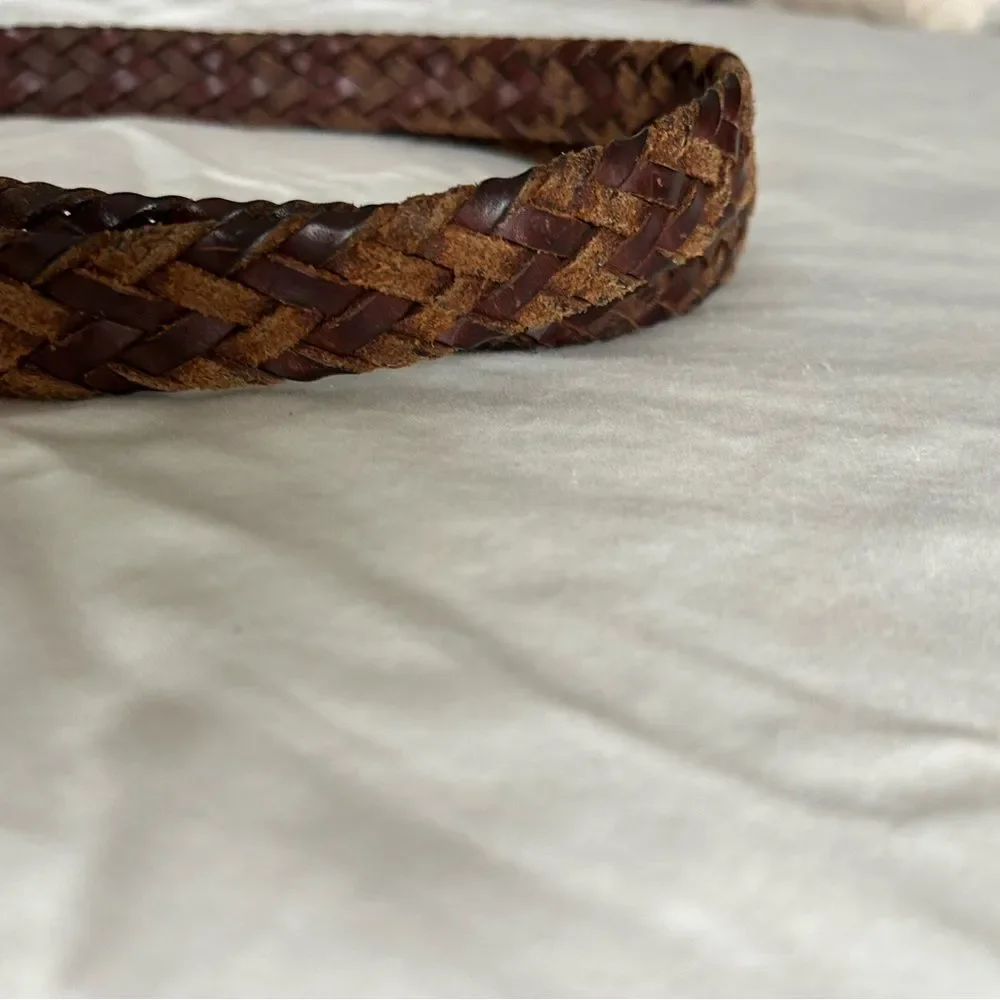 Men's Brown Multigrain Argentina Cowhide Braided Leather Belt Two Toned Size 44